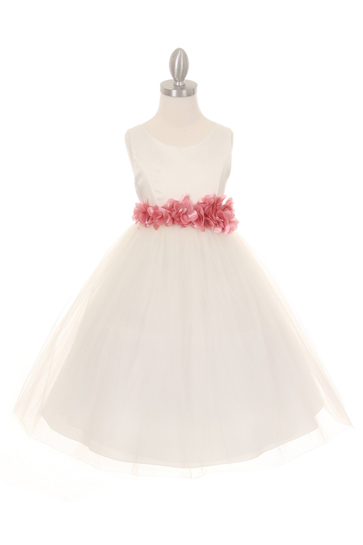 ivory flower girl dress with dusty rose flower sash
